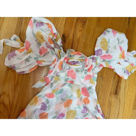 For Love & Lemons Petal‎ Midi Dress Floral Size XXS Short Sleeve Asymmetrical - Picture 6 of 9